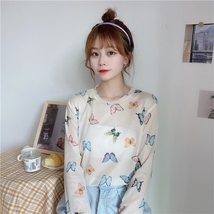 Butterfly Long Sleeved See through Sweatshirt With Tube -