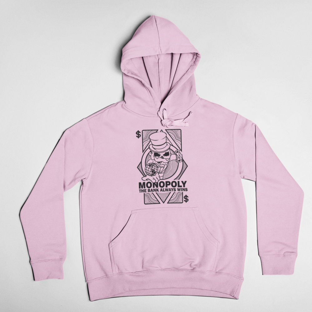 Monopoly The Bank Always Wins Hoodie - Light Pink / S -