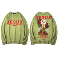 Thumbnail for Jesus Hand with Cross and Roses Print Sweatshirt - Apple