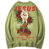 Thumbnail for Jesus Hand with Cross and Roses Print Sweatshirt -