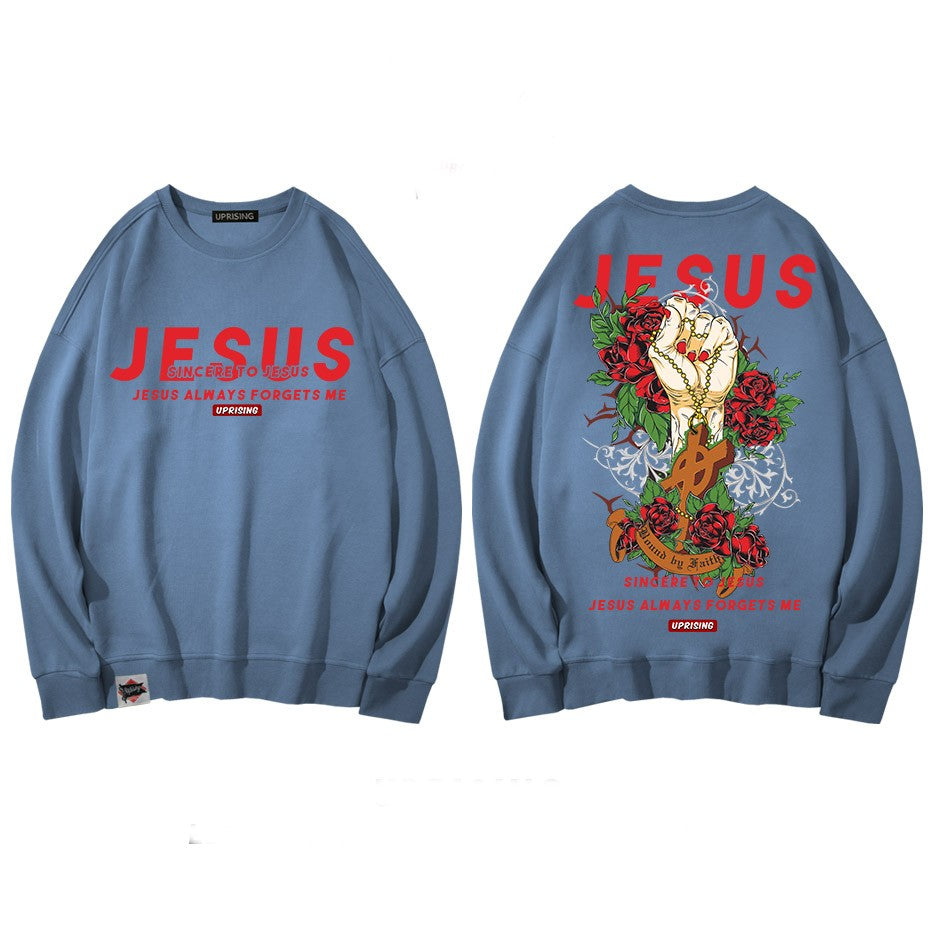 Jesus Hand with Cross and Roses Print Sweatshirt - Light
