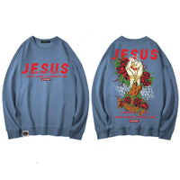Thumbnail for Jesus Hand with Cross and Roses Print Sweatshirt - Light