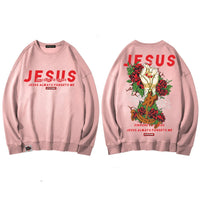 Thumbnail for Jesus Hand with Cross and Roses Print Sweatshirt - PINK / M