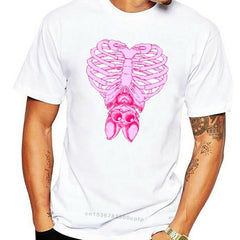 Witchy Pastel Goth Cute Bat & Ribcage T-Shirt - White / S