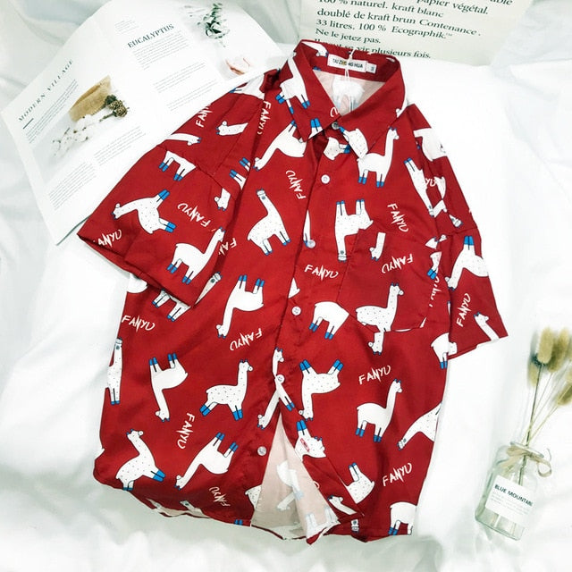 Fanyu Llama Short Sleeve Shirt - Red / XXL - Shirts