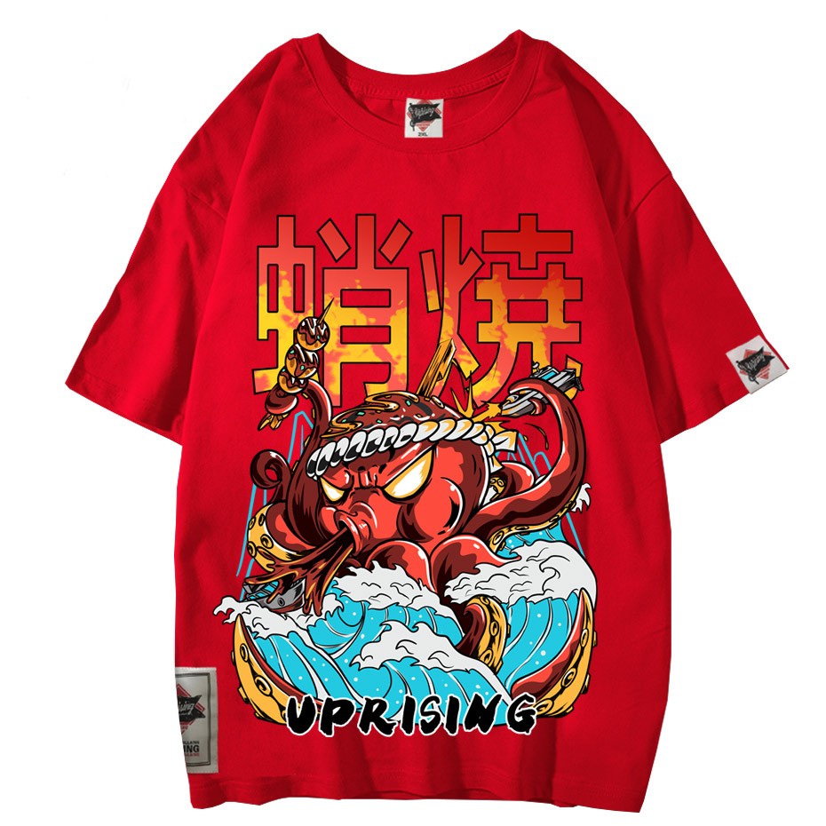 Harajuku Octopus Oversized T-Shirt - red / M